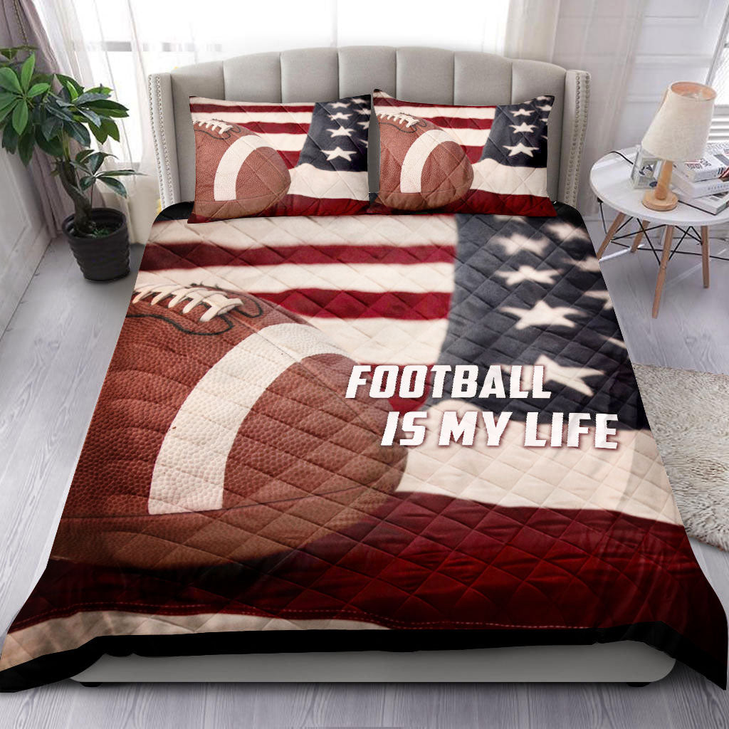 Football Quilt Set, America Football Is My Us Flag Quilt Blanket With Pillowcases, Quilt Bedding Set