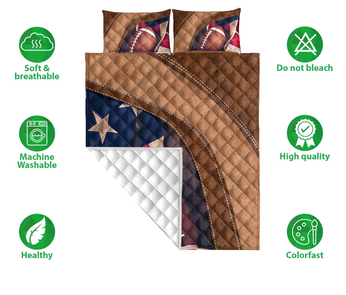 Football Quilt Set, American Football Football Quilt Blanket With Pillowcases, Quilt Bedding Set