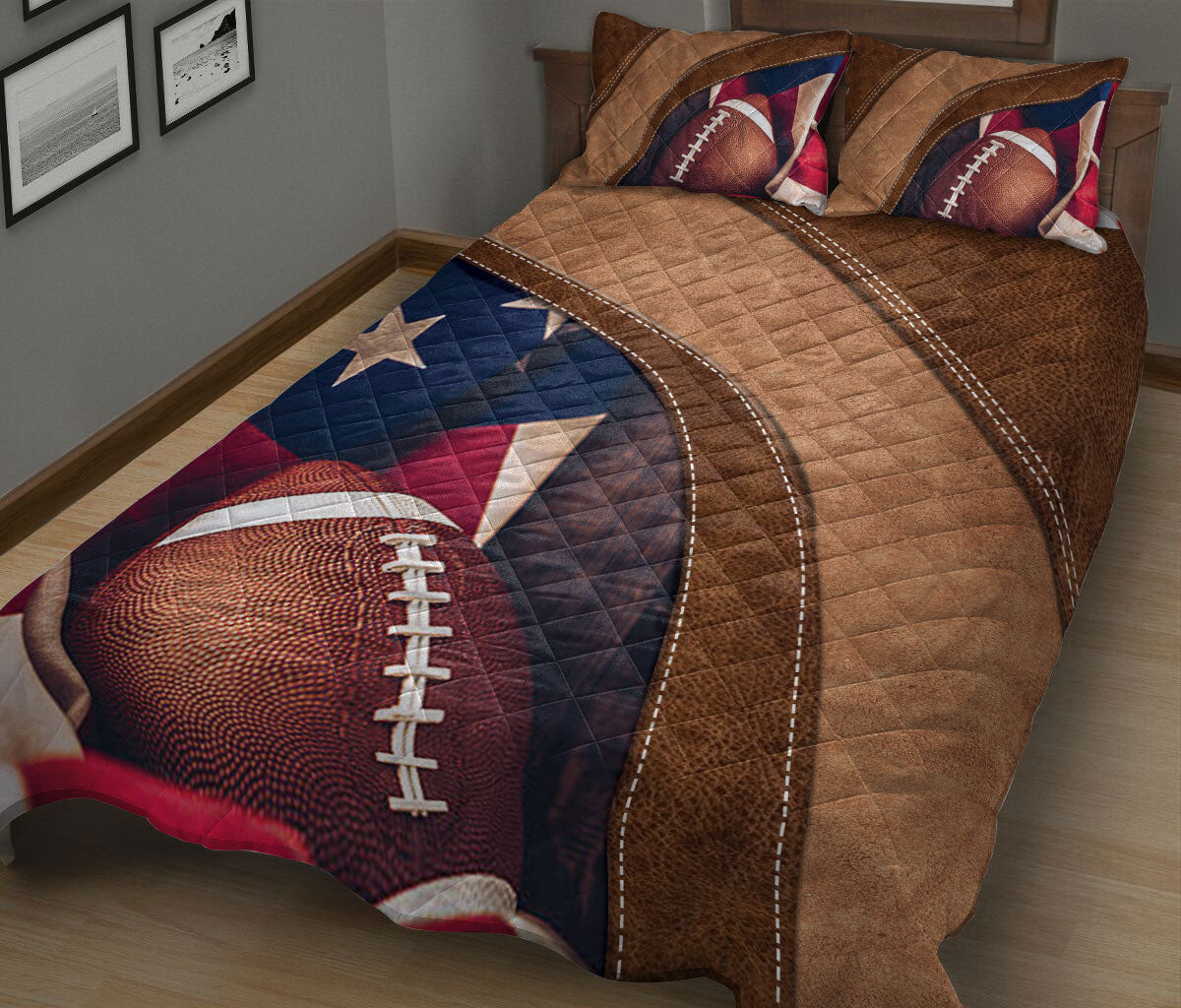 Football Quilt Set, American Football Football Quilt Blanket With Pillowcases, Quilt Bedding Set