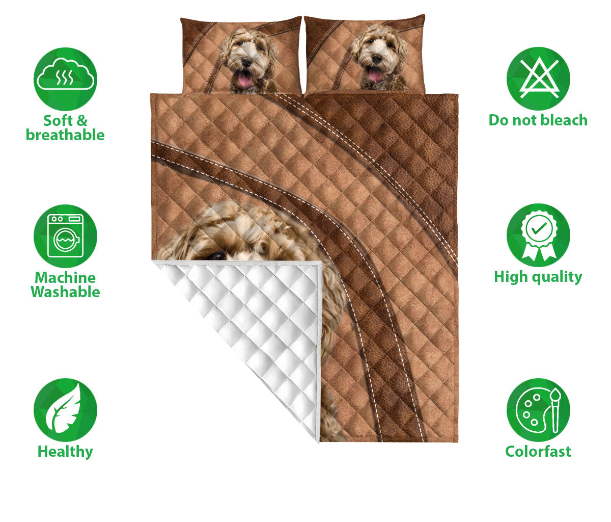 Goldendoodle Quilt Set, Goldendoodle Labradoodle Golden Doodle Dog Quilt Blanket With Pillowcases, Quilt Bedding Set