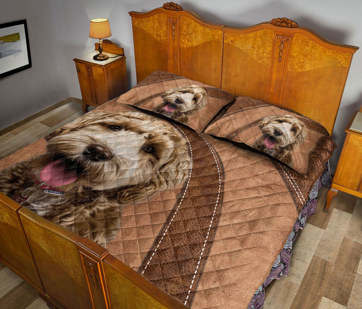 Goldendoodle Quilt Set, Goldendoodle Labradoodle Golden Doodle Dog Quilt Blanket With Pillowcases, Quilt Bedding Set