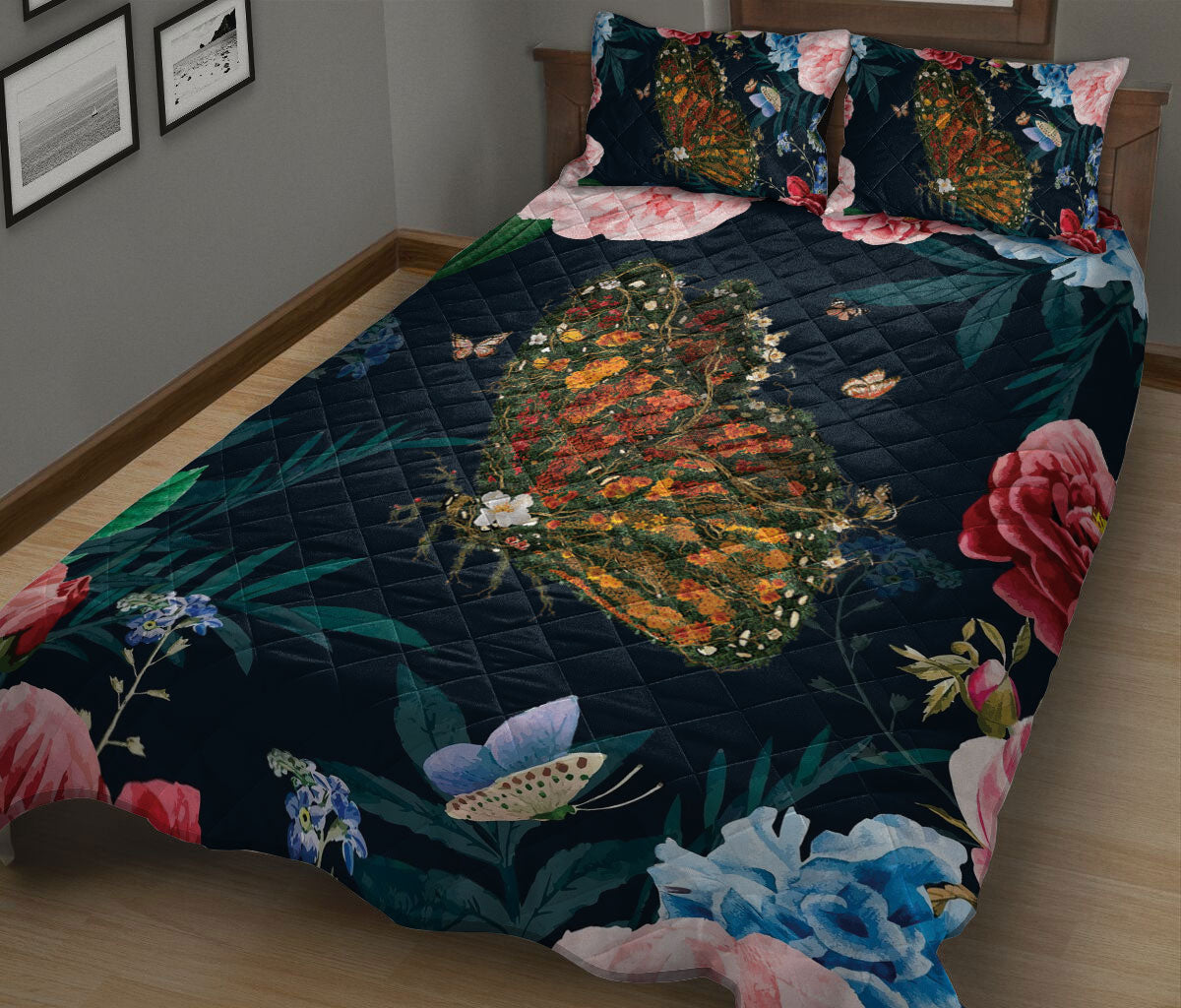Butterfly Quilt Set, Butterfly Find My Soul Flower Garden Floral Butterfly Quilt Blanket With Pillowcases, Quilt Bedding Set