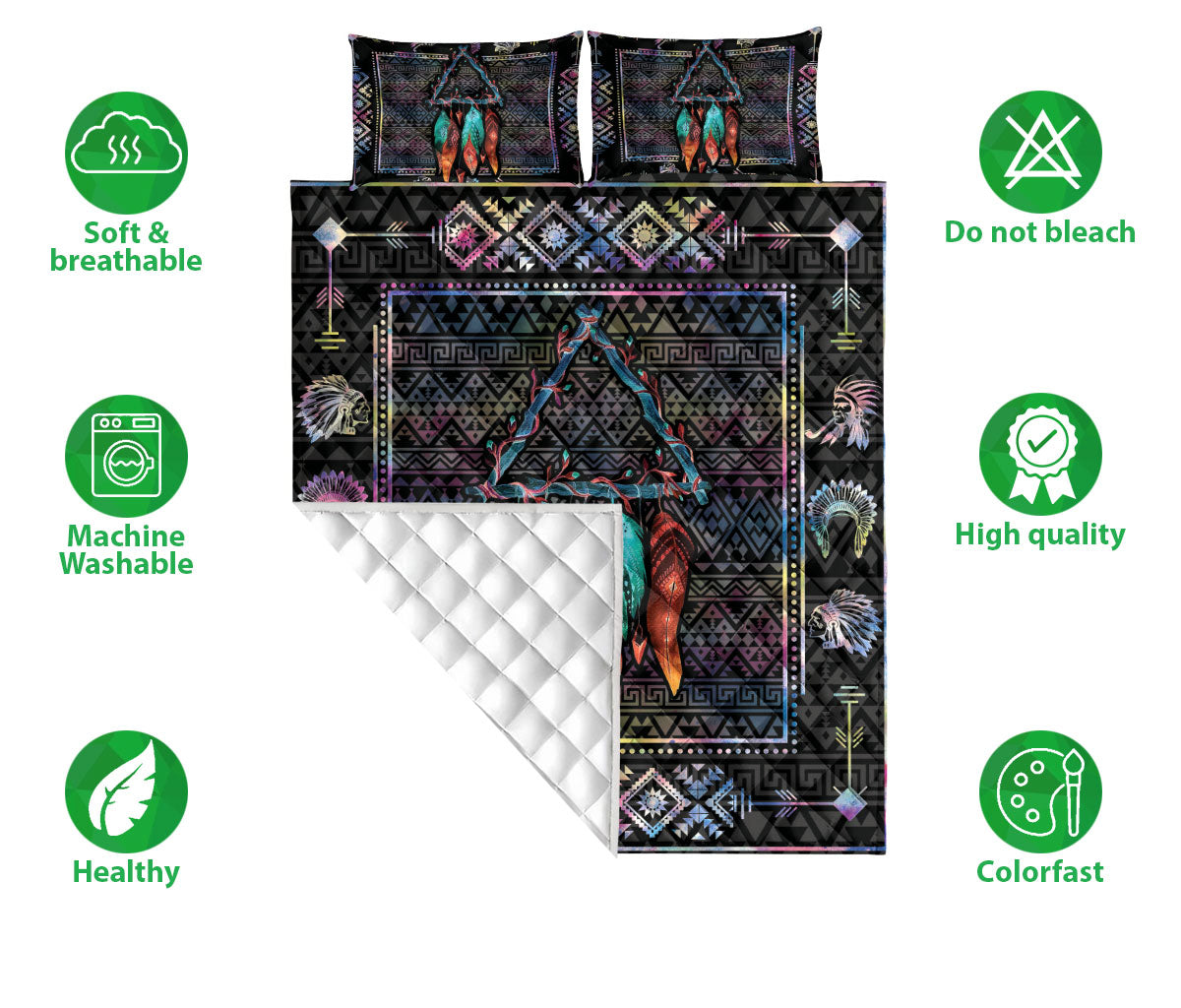 Native American Quilt Set, Turquoise Dragonfly I Love You To The Moon And Back Dragonfly Quilt Blanket With Pillowcases, Quilt Bedding Set