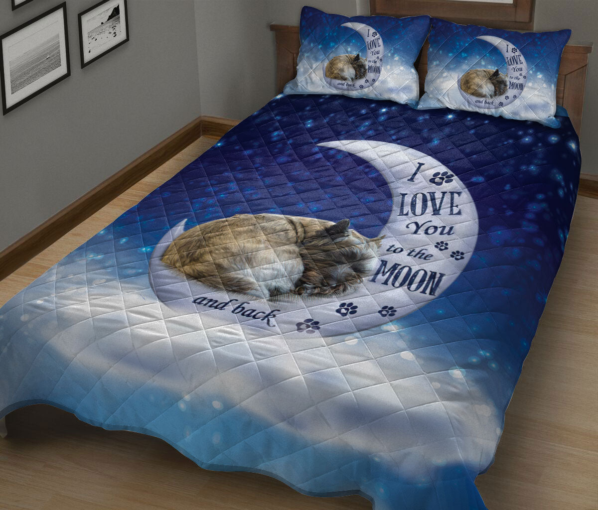 Cairn Terrier Quilt Set, Cairn Terrier Dog I Love You To The Moon And Back Dog Puppy Quilt Blanket With Pillowcases, Quilt Bedding Set