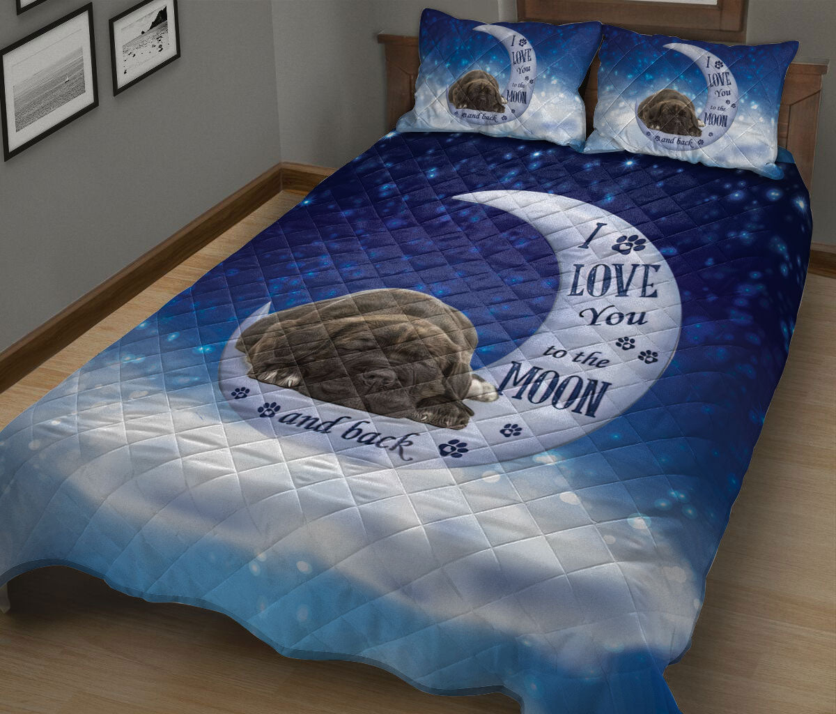Cane Corso Quilt Set, Cane Corso Dog I Love You To The Moon And Back Dog Puppy Quilt Blanket With Pillowcases, Quilt Bedding Set