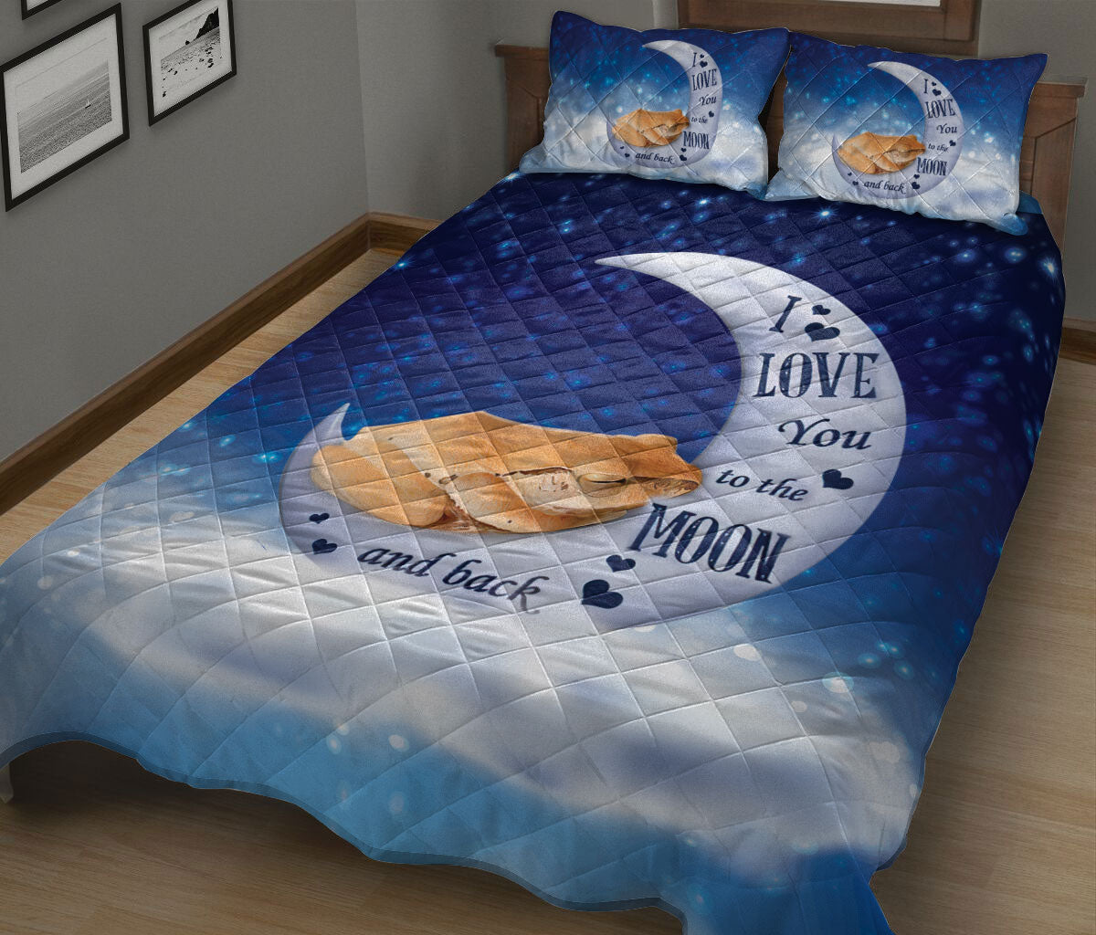 Frog Quilt Set, Frog I Love You To The Moon And Back Quilt Blanket With Pillowcases, Quilt Bedding Set