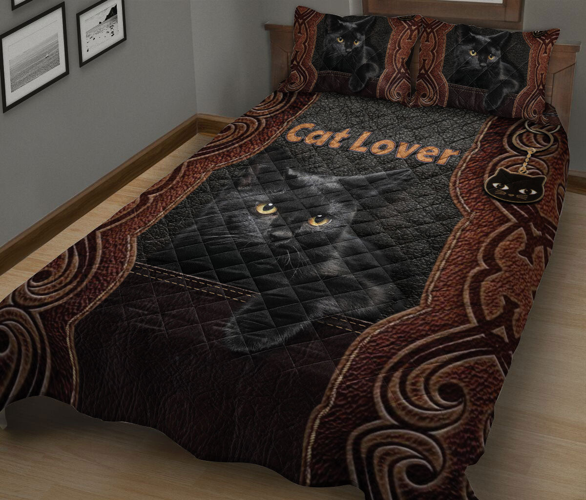 Black Cat,Cat Quilt Set, Love Black Cat Floral Cats Quilt Blanket With Pillowcases, Quilt Bedding Set