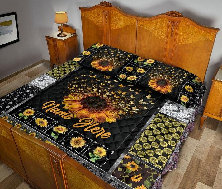 Personalized Butterfly Sunflower Patchwork 3-Piece Quilt Bedding Set