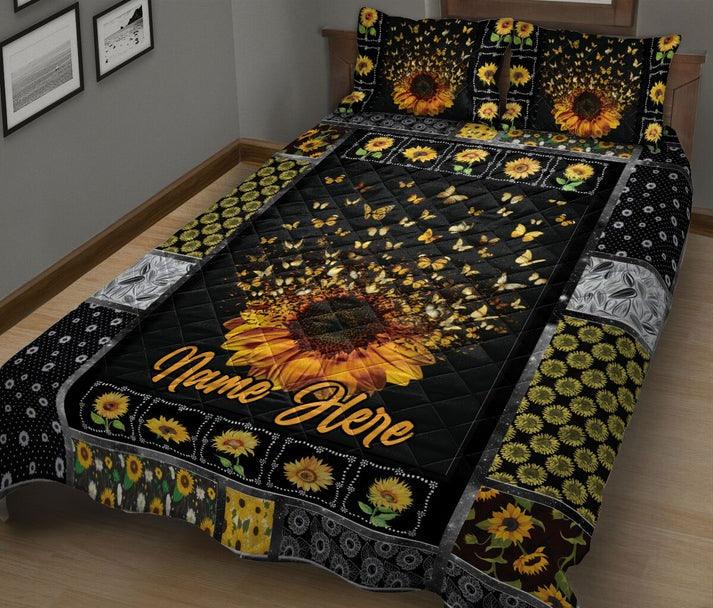 Personalized Butterfly Sunflower Patchwork 3-Piece Quilt Bedding Set