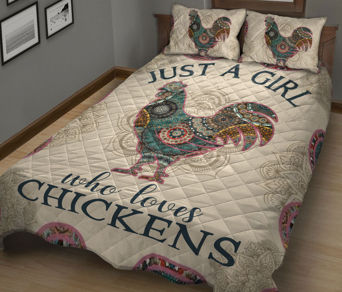 Chicken Quilt Set, J Ust A Girl Who Loves Chickens Mandala Quilt Blanket With Pillowcases, Quilt Bedding Set