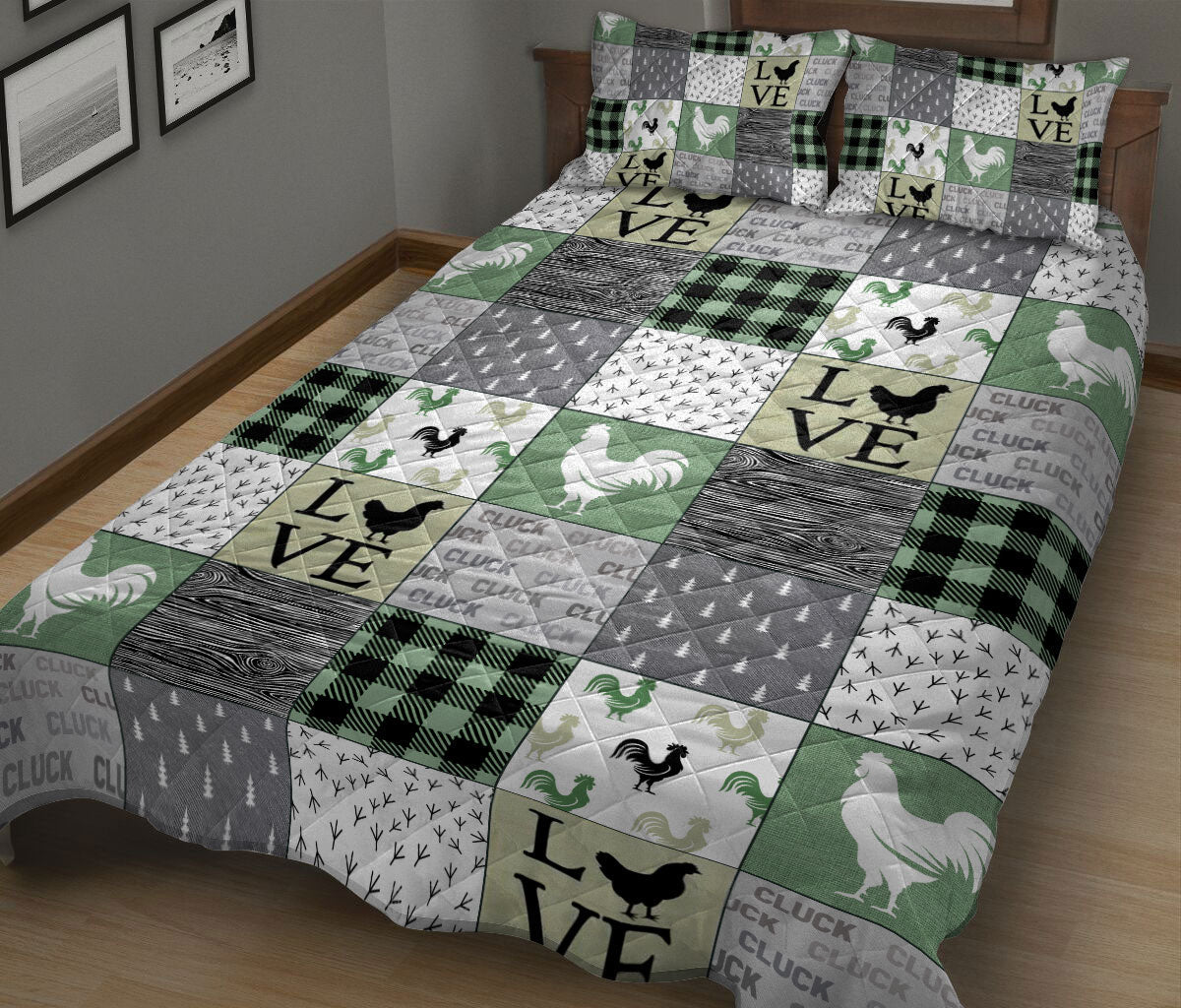 Chicken Quilt Set, Love Chickens Patchwork Farm Quilt Blanket With Pillowcases, Quilt Bedding Set