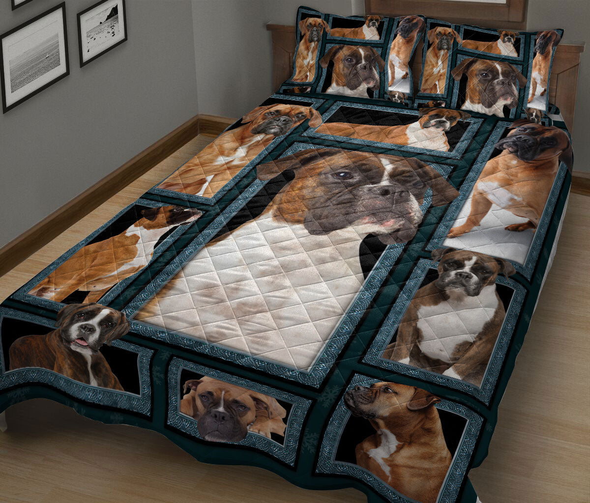Boxer Quilt Set, Boxer Dog Patchwork Quilt Blanket With Pillowcases, Quilt Bedding Set