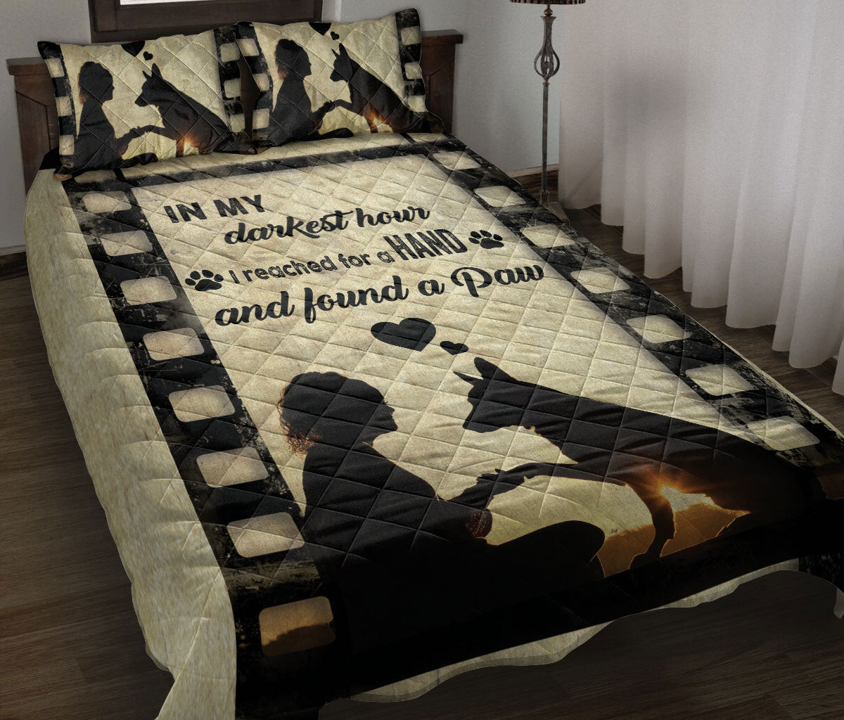 German Shepherd Quilt Set, German Shepherd Dog In My Darkest Hour I Reached A Hand And Found A Paw Quilt Blanket With Pillowcases, Quilt Bedding Set