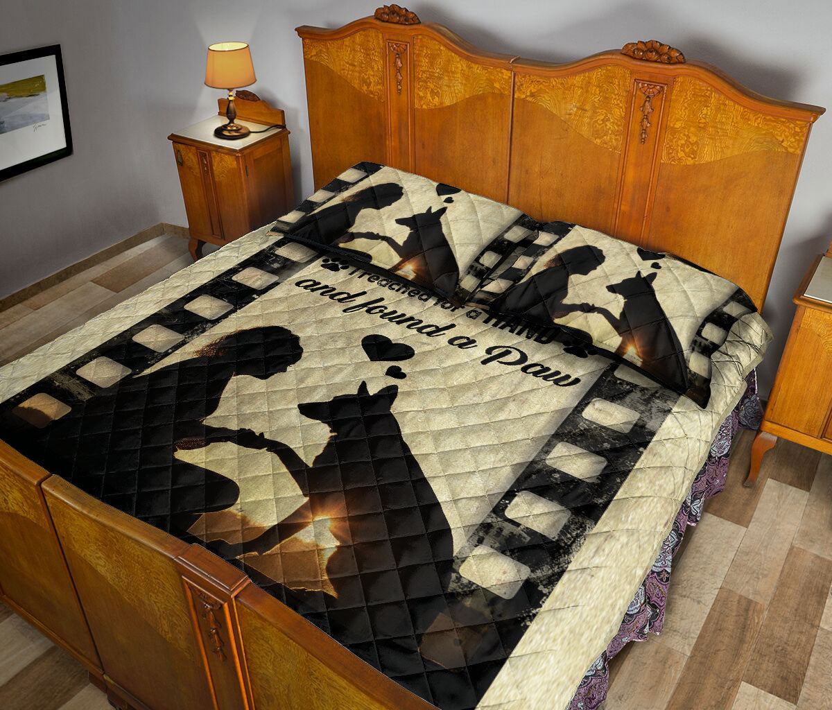 German Shepherd Quilt Set, German Shepherd Dog In My Darkest Hour I Reached A Hand And Found A Paw Quilt Blanket With Pillowcases, Quilt Bedding Set