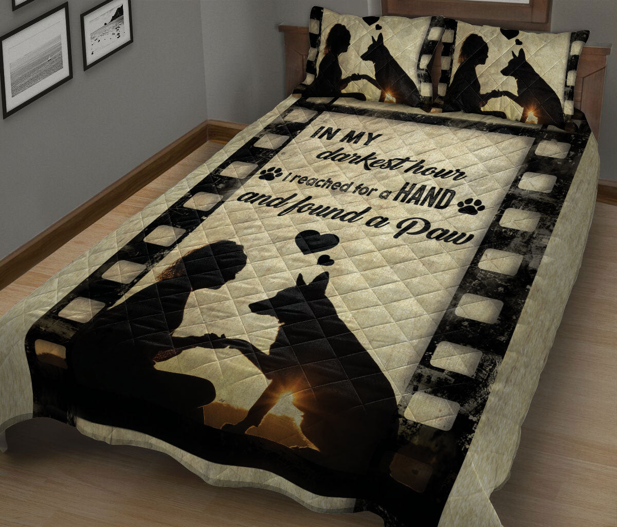 German Shepherd Quilt Set, German Shepherd Dog In My Darkest Hour I Reached A Hand And Found A Paw Quilt Blanket With Pillowcases, Quilt Bedding Set