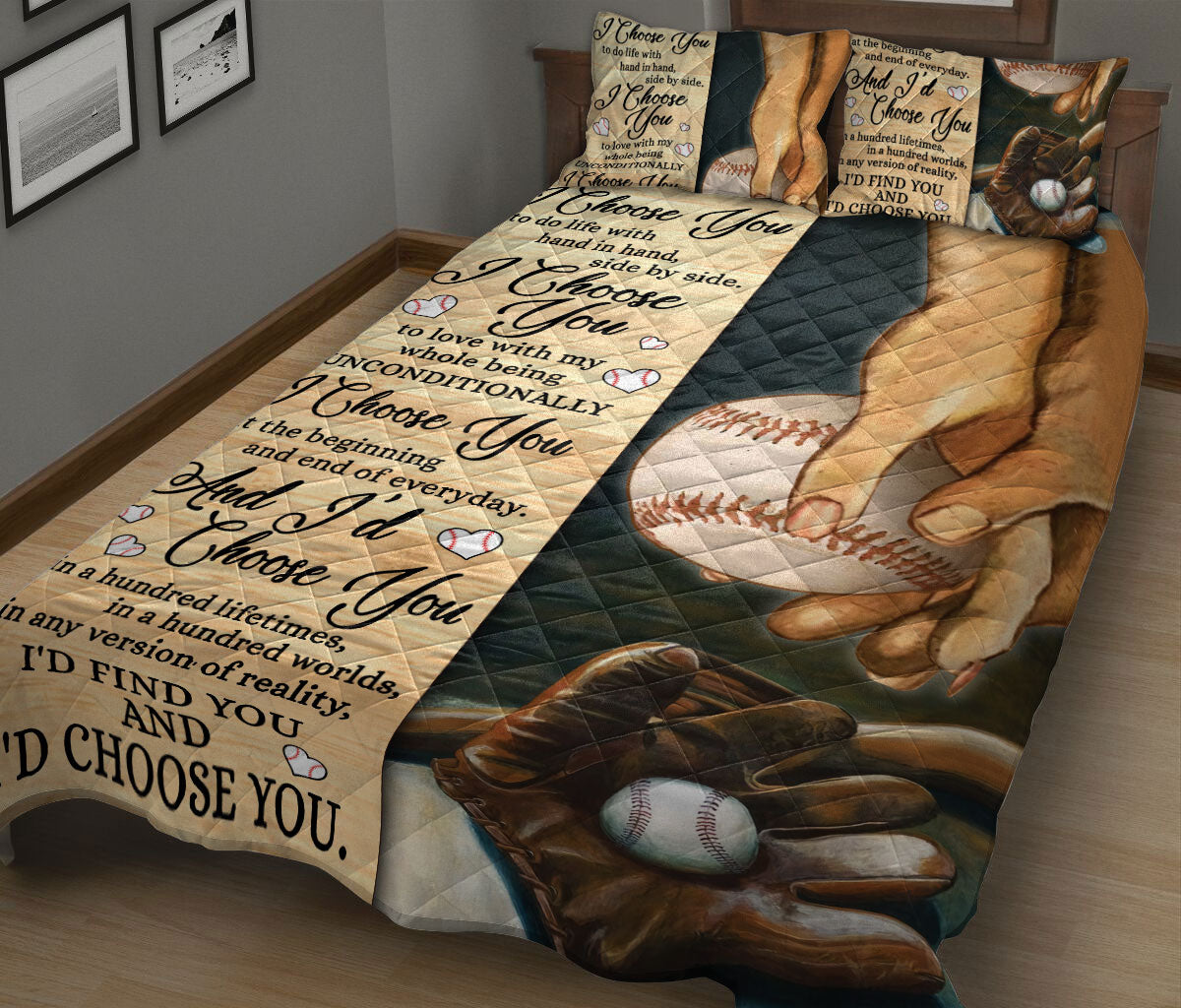 Baseball Quilt Set, Baseball I'D Find You And I'D Choose You Couple H Usband & Wife Quilt Blanket With Pillowcases, Quilt Bedding Set, Sports Gifts