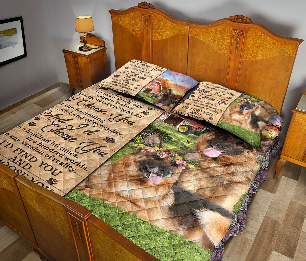 German Shepherd Quilt Set, German Shepherd I Choose You Couple H Usband & Wife Quilt Blanket With Pillowcases, Quilt Bedding Set