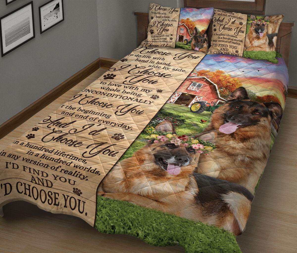 German Shepherd Quilt Set, German Shepherd I Choose You Couple H Usband & Wife Quilt Blanket With Pillowcases, Quilt Bedding Set