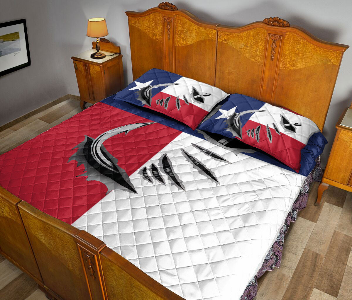 Fishing Quilt Set, Fishing Hook Big Bass Fish Texas Flag Quilt Blanket With Pillowcases, Quilt Bedding Set