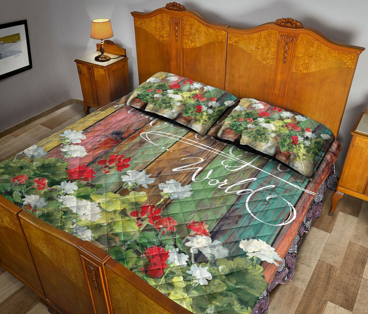 Garden Quilt Set, I Think To Myself What Wonderful World Garden Flower Floral Quilt Blanket With Pillowcases, Quilt Bedding Set