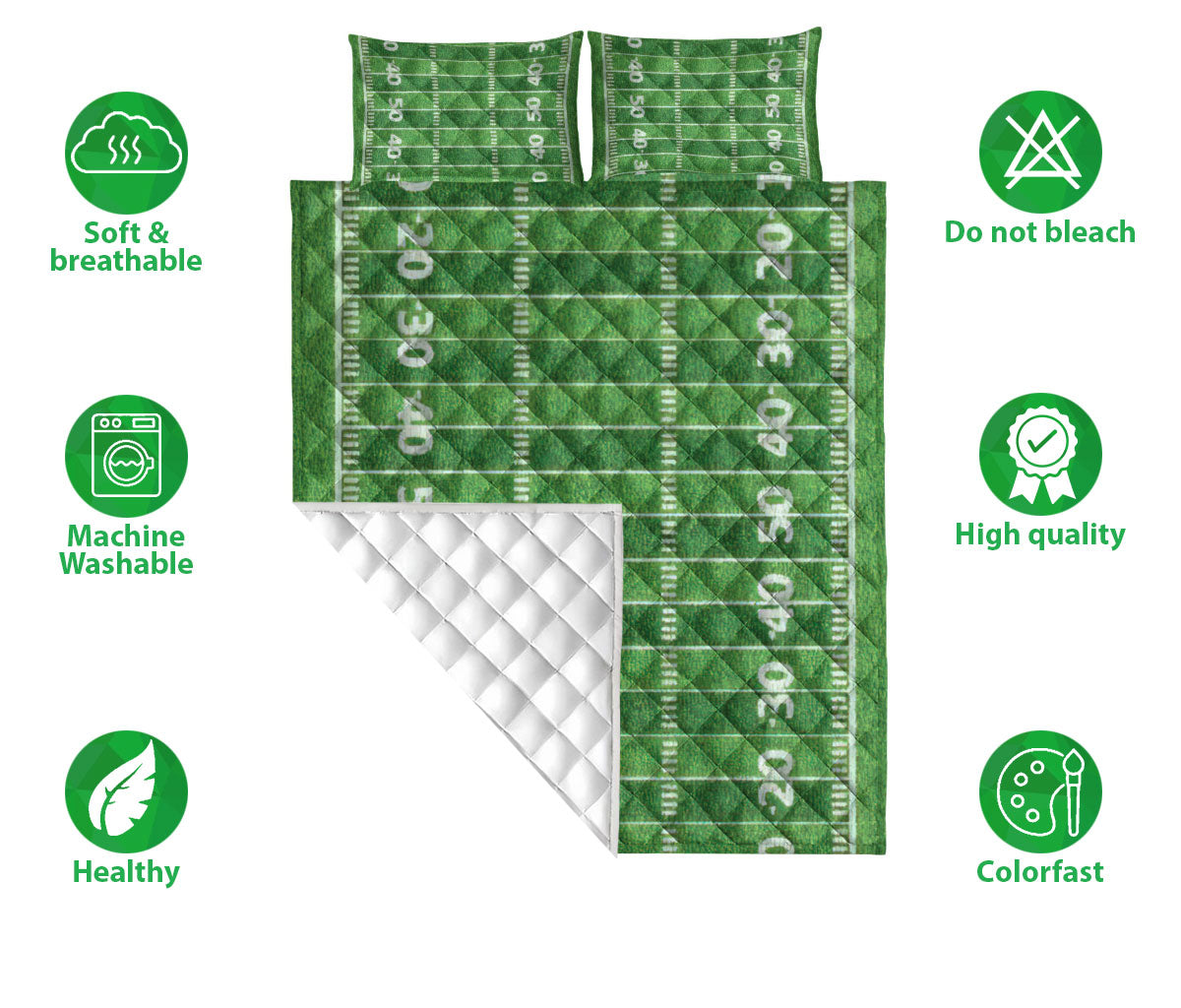 Football Quilt Set, American Football Field Green Men Women Kid Quilt Blanket With Pillowcases, Quilt Bedding Set
