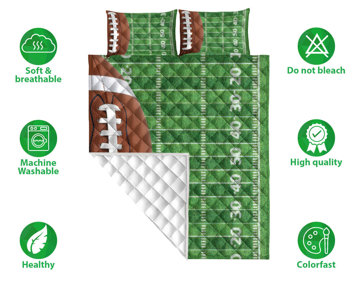 Football Quilt Set, American Football Ball Field Men Women Friend Kid Quilt Blanket With Pillowcases, Quilt Bedding Set