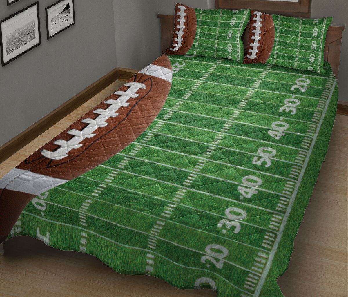 Football Quilt Set, American Football Ball Field Men Women Friend Kid Quilt Blanket With Pillowcases, Quilt Bedding Set