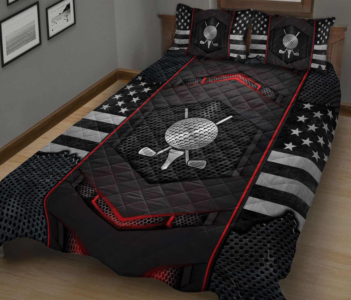 Golf Quilt Set, Golf Black Carbon Golf Quilt Blanket With Pillowcases, Quilt Bedding Set
