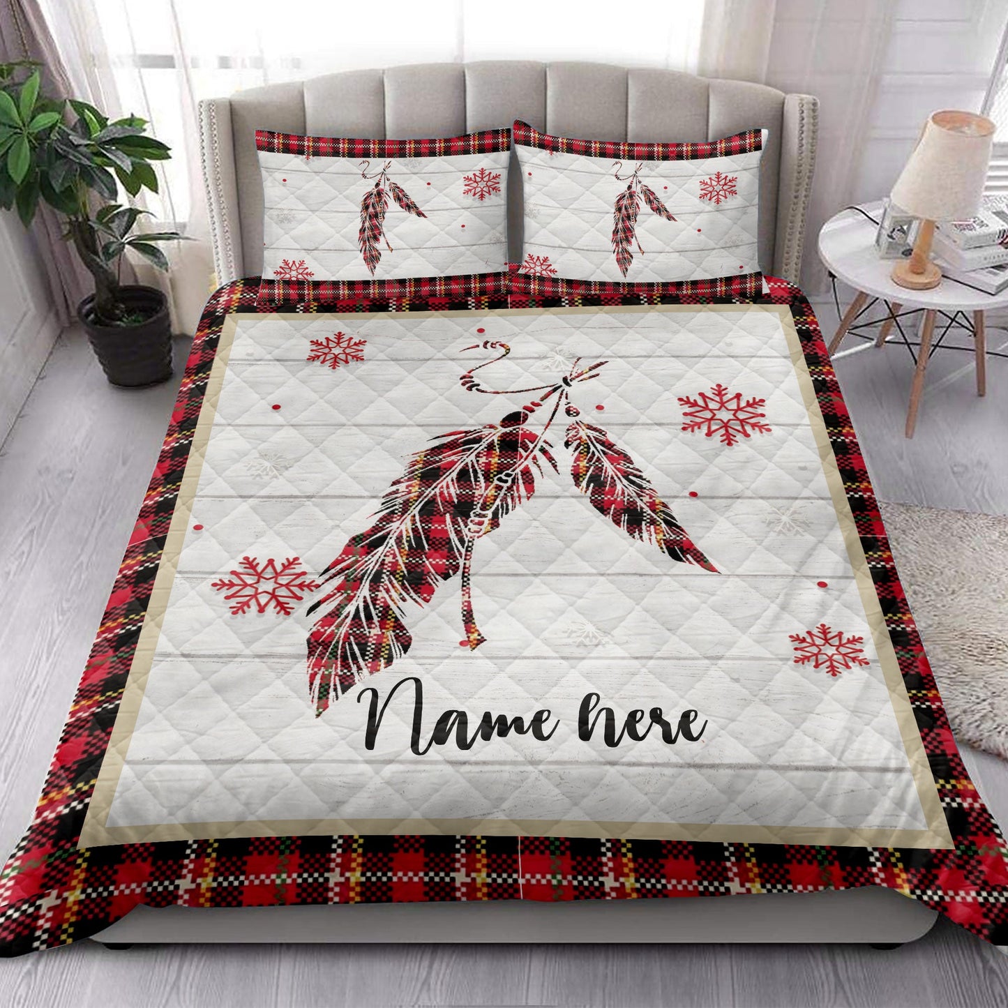 Personalized Native American Quilt Set, Christmas Native Us Feather Indigeno Us Quilt Blanket With Pillowcases, Quilt Bedding Set