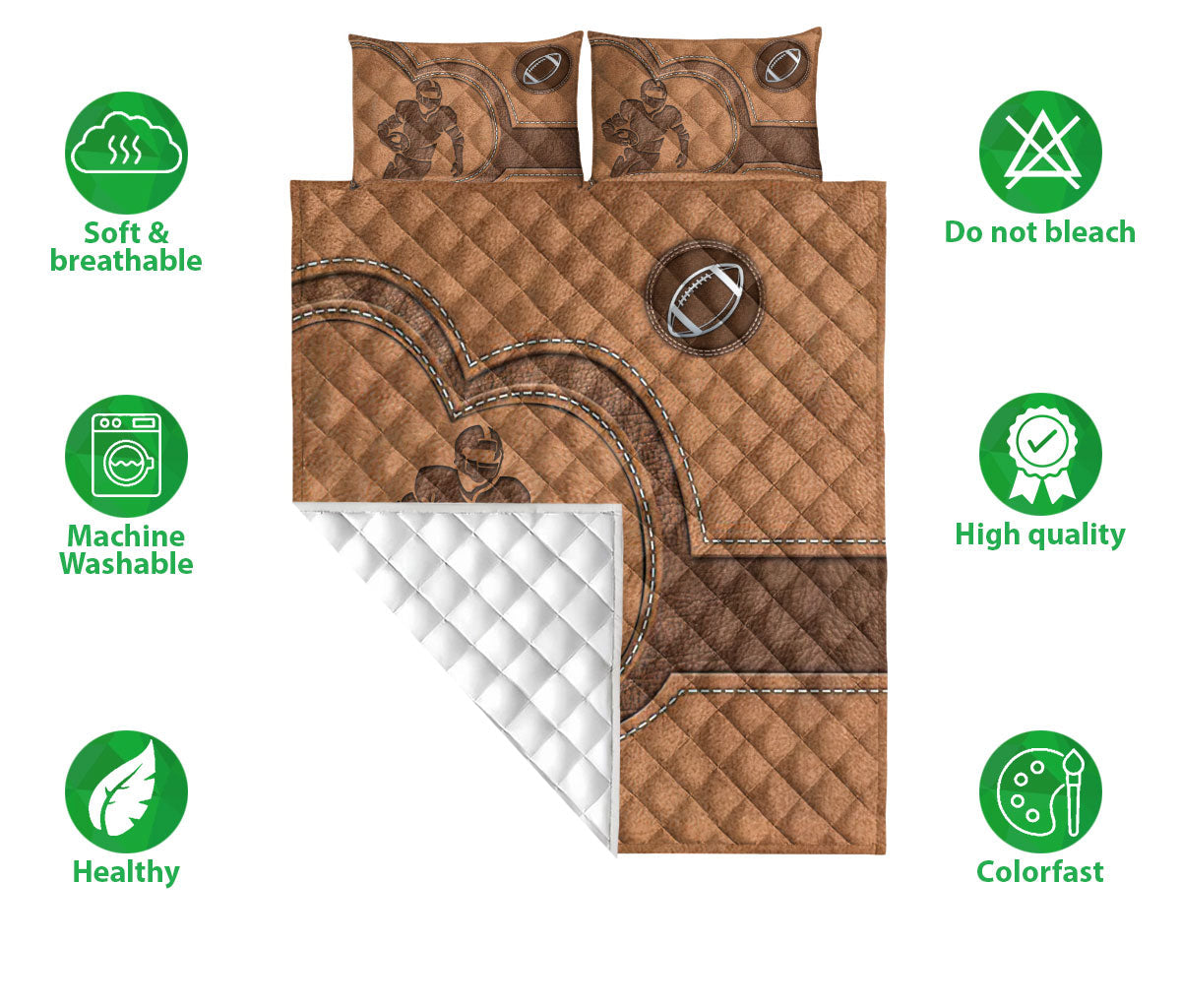 Football Quilt Set, Football Try To Score A Touchdown Football Runningback Quilt Blanket With Pillowcases, Quilt Bedding Set