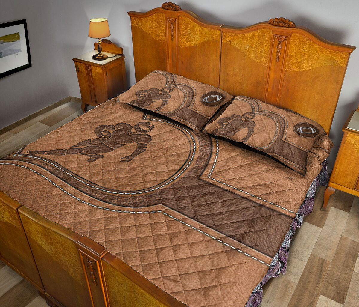 Football Quilt Set, Football Try To Score A Touchdown Football Runningback Quilt Blanket With Pillowcases, Quilt Bedding Set