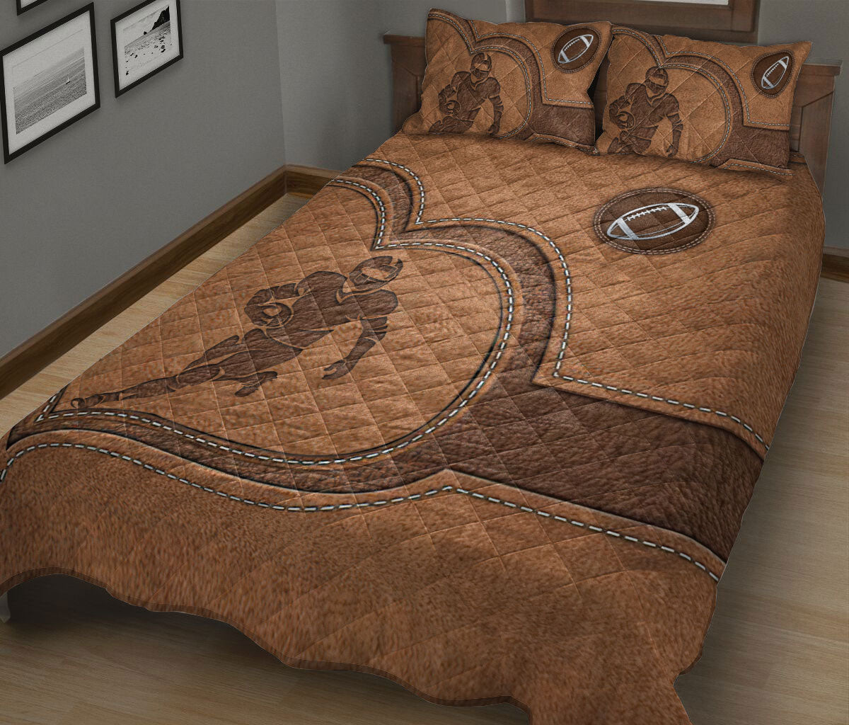 Football Quilt Set, Football Try To Score A Touchdown Football Runningback Quilt Blanket With Pillowcases, Quilt Bedding Set