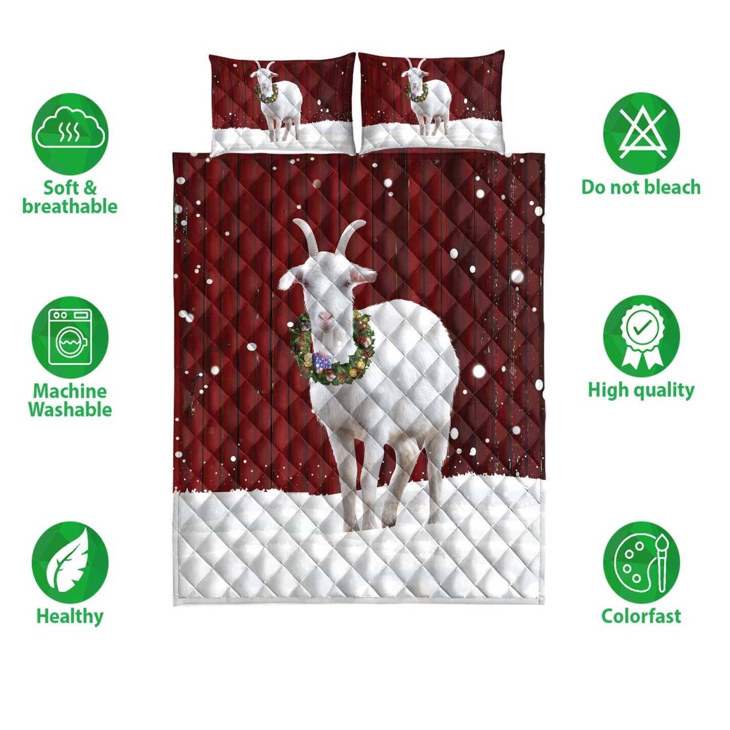 Goat Quilt Set, Goat With Wreathmas Farm Goat Quilt Blanket With Pillowcases, Quilt Bedding Set, Christmas Gift
