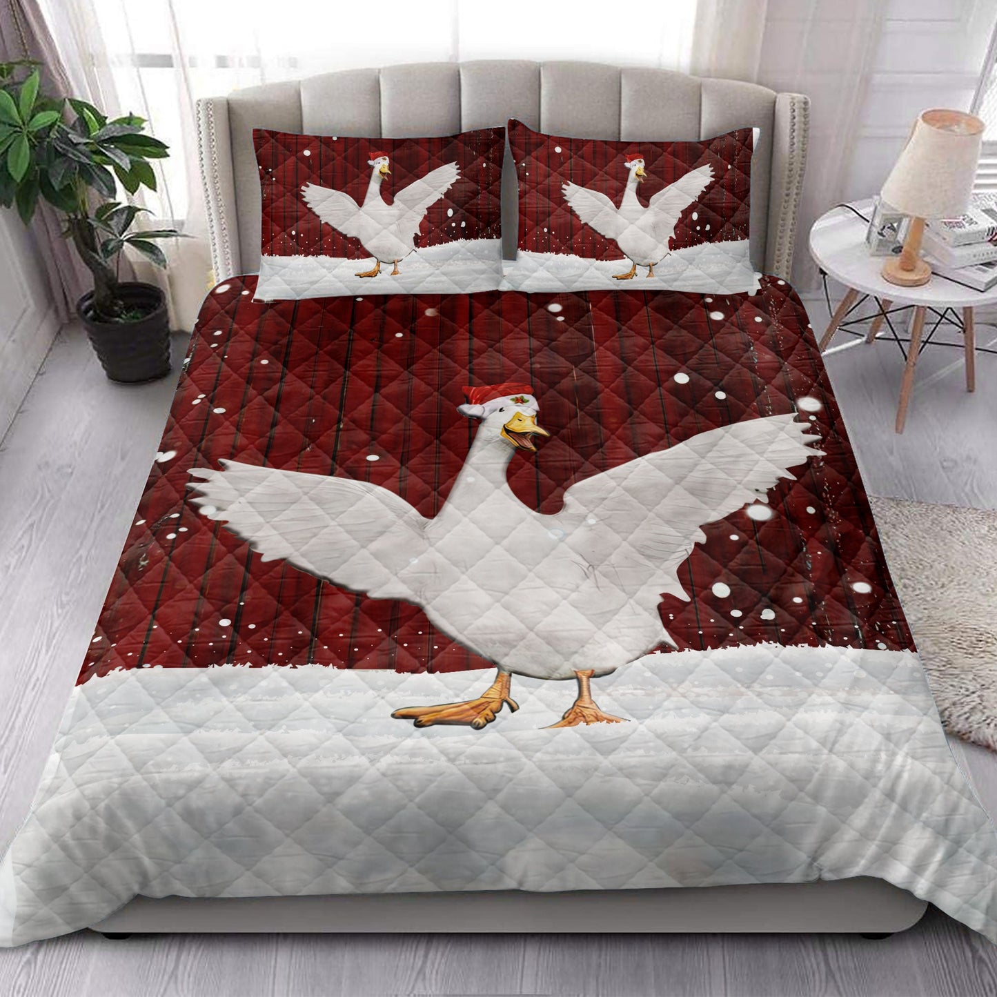 Duck Quilt Set, Duck With Wreathmas Farm Duck Quilt Blanket With Pillowcases, Quilt Bedding Set, Christmas Gift