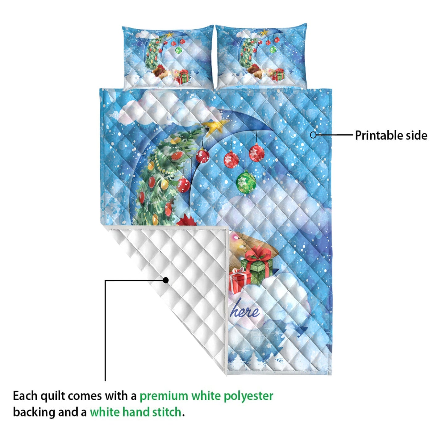 Chicken Quilt Set, Chicken Sleeping On The Moon Snowflakemas Tree Dog Quilt Blanket With Pillowcases, Quilt Bedding Set, Christmas Gift