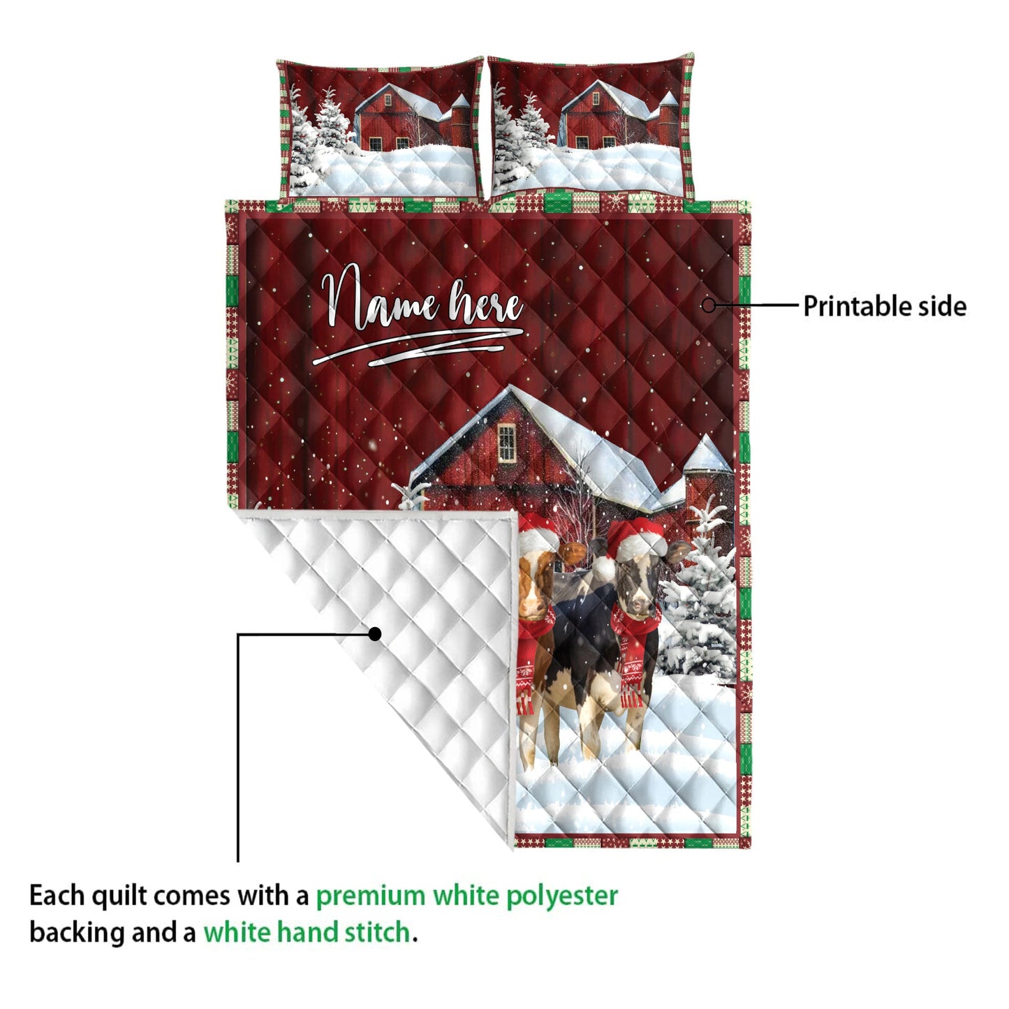 Cow Quilt Set, Cow With String Lightsmas Tree Snowdrift Quilt Blanket With Pillowcases, Quilt Bedding Set, Christmas Gift
