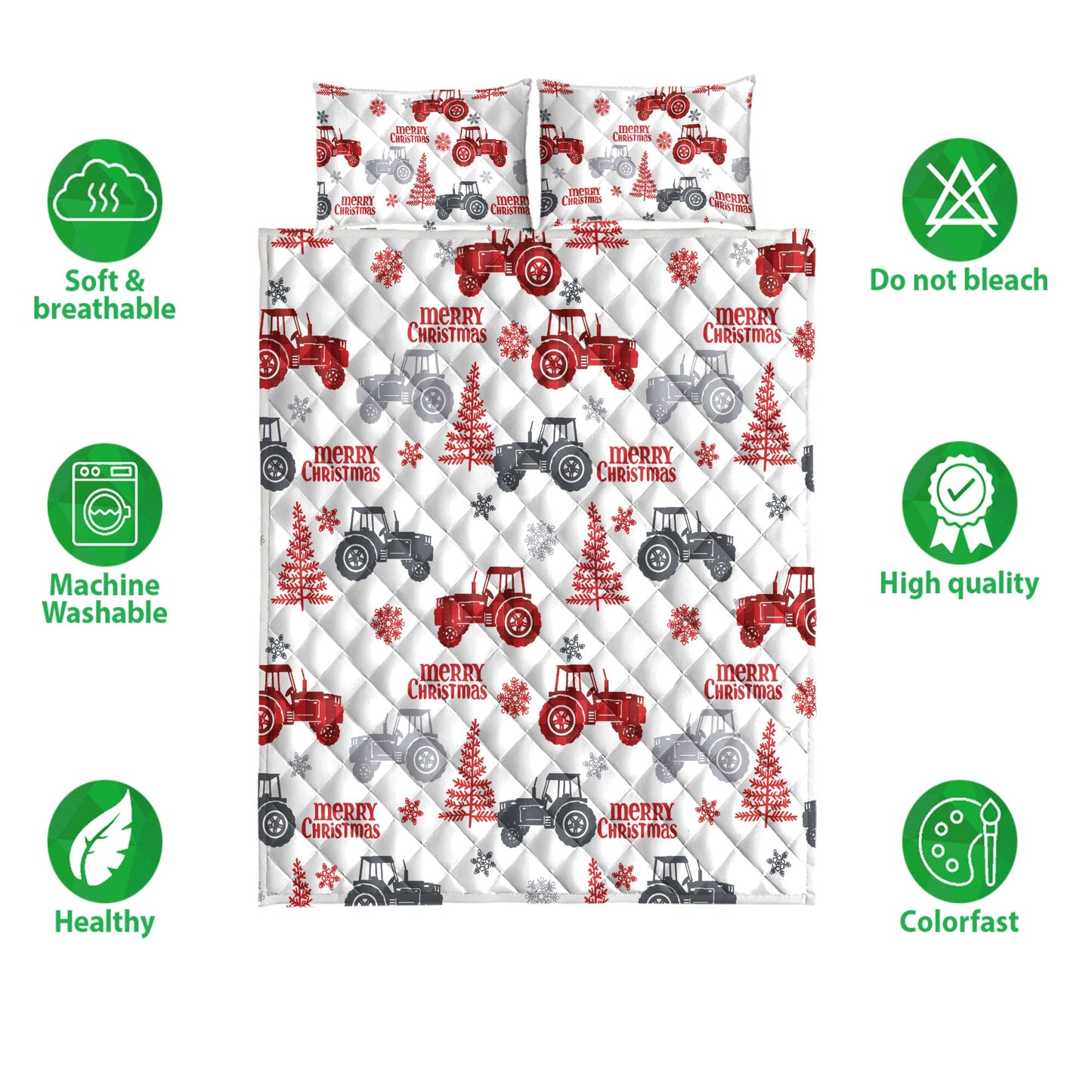 Tractor Quilt Set, Red Tractor Farm Country Withmas Tree Farmer Quilt Blanket With Pillowcases, Quilt Bedding Set, Christmas Gift