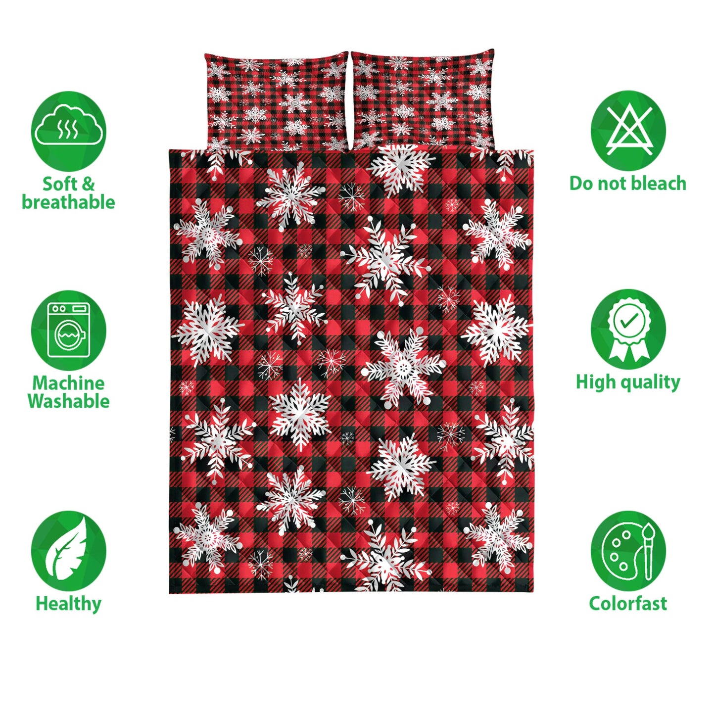 Christmas Quilt Set, Christmas Snowflake Red Buffalo Plaid Winter Holiday Quilt Blanket With Pillowcases, Quilt Bedding Set, Christmas Gift