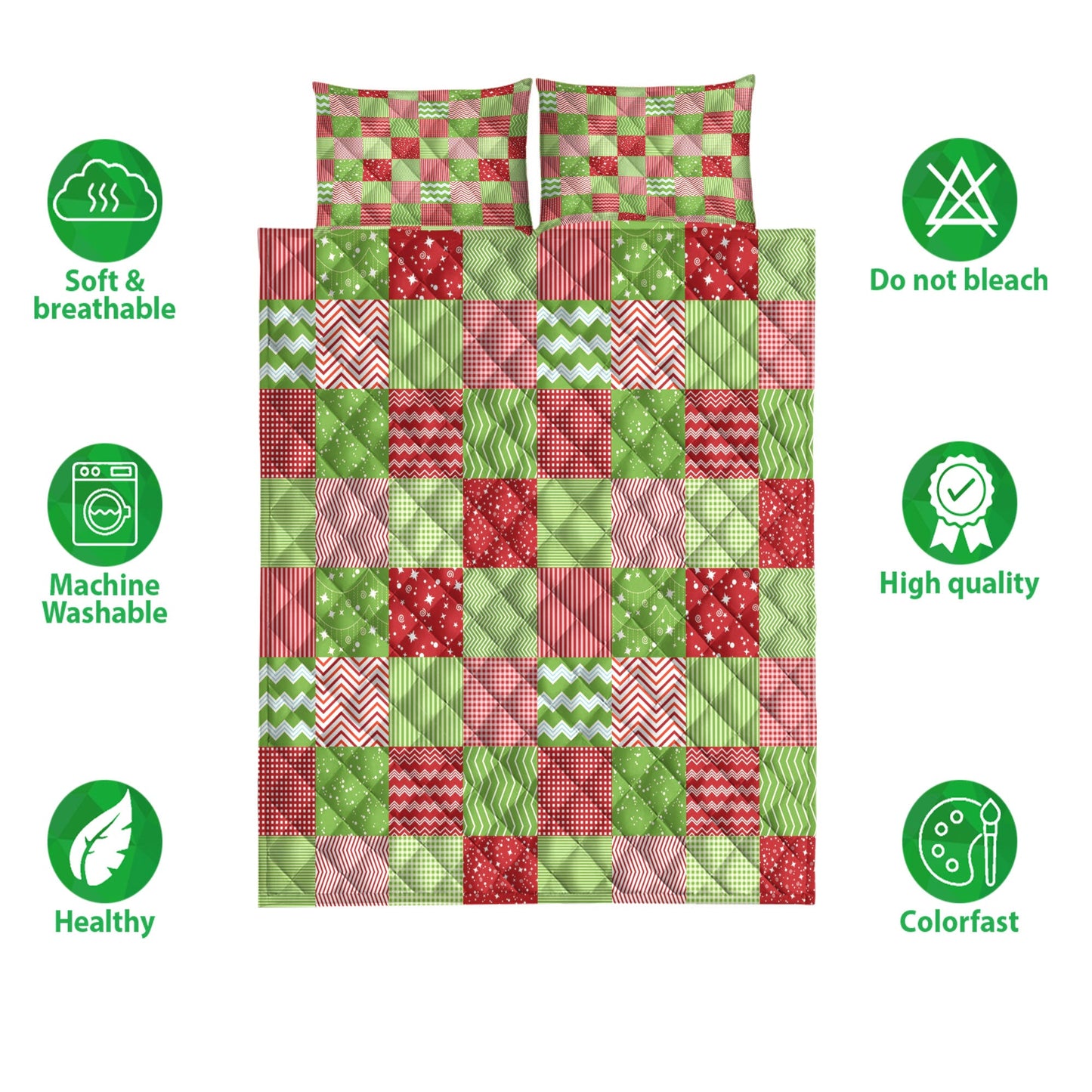 Christmas Quilt Set, Christmas Patchwork Merrymas Xmas Holiday Quilt Blanket With Pillowcases, Quilt Bedding Set, Christmas Gift