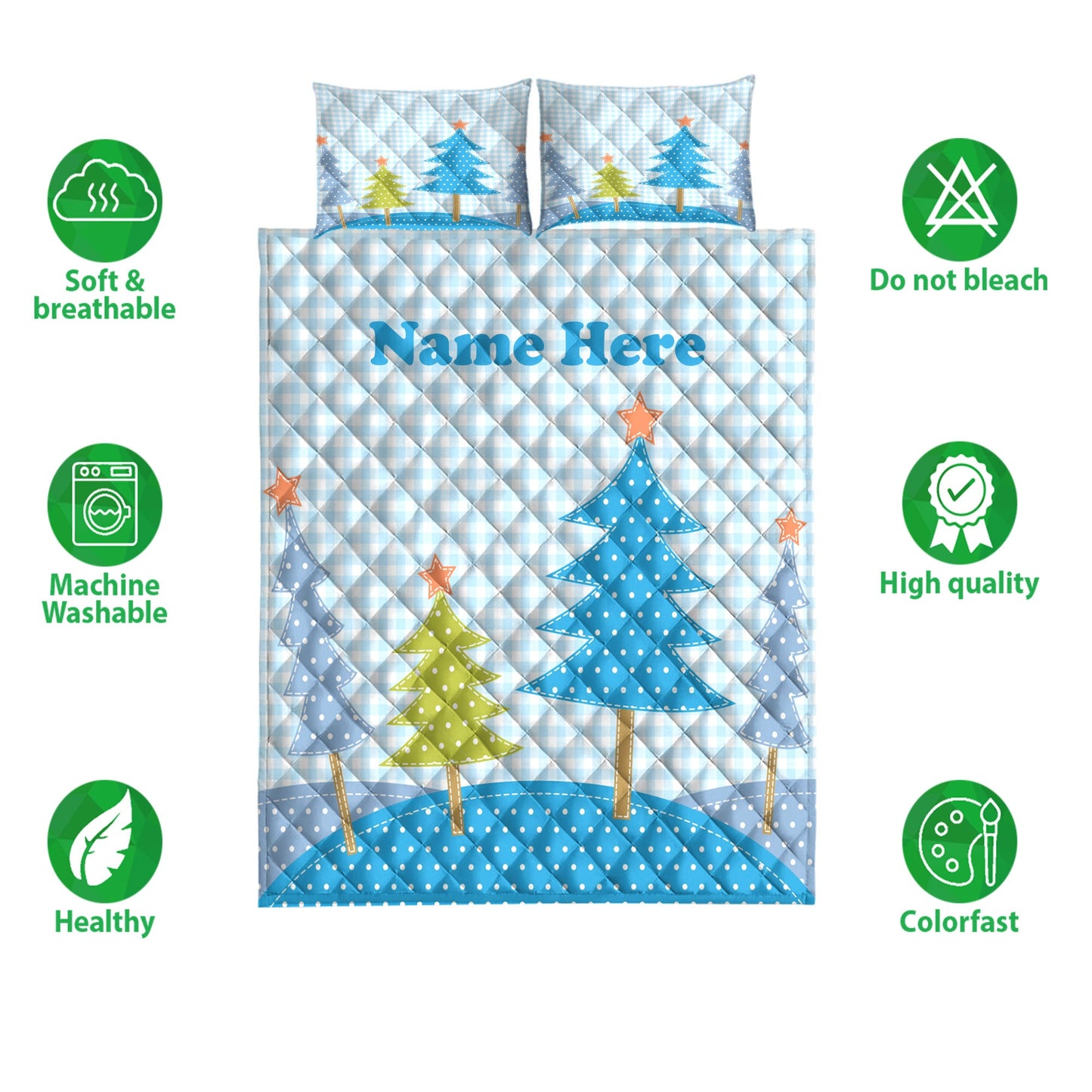 Christmas Quilt Set, Christmas Trees Patchwork Style Snowflake Xmas Holidays Quilt Blanket With Pillowcases, Quilt Bedding Set, Christmas Gift