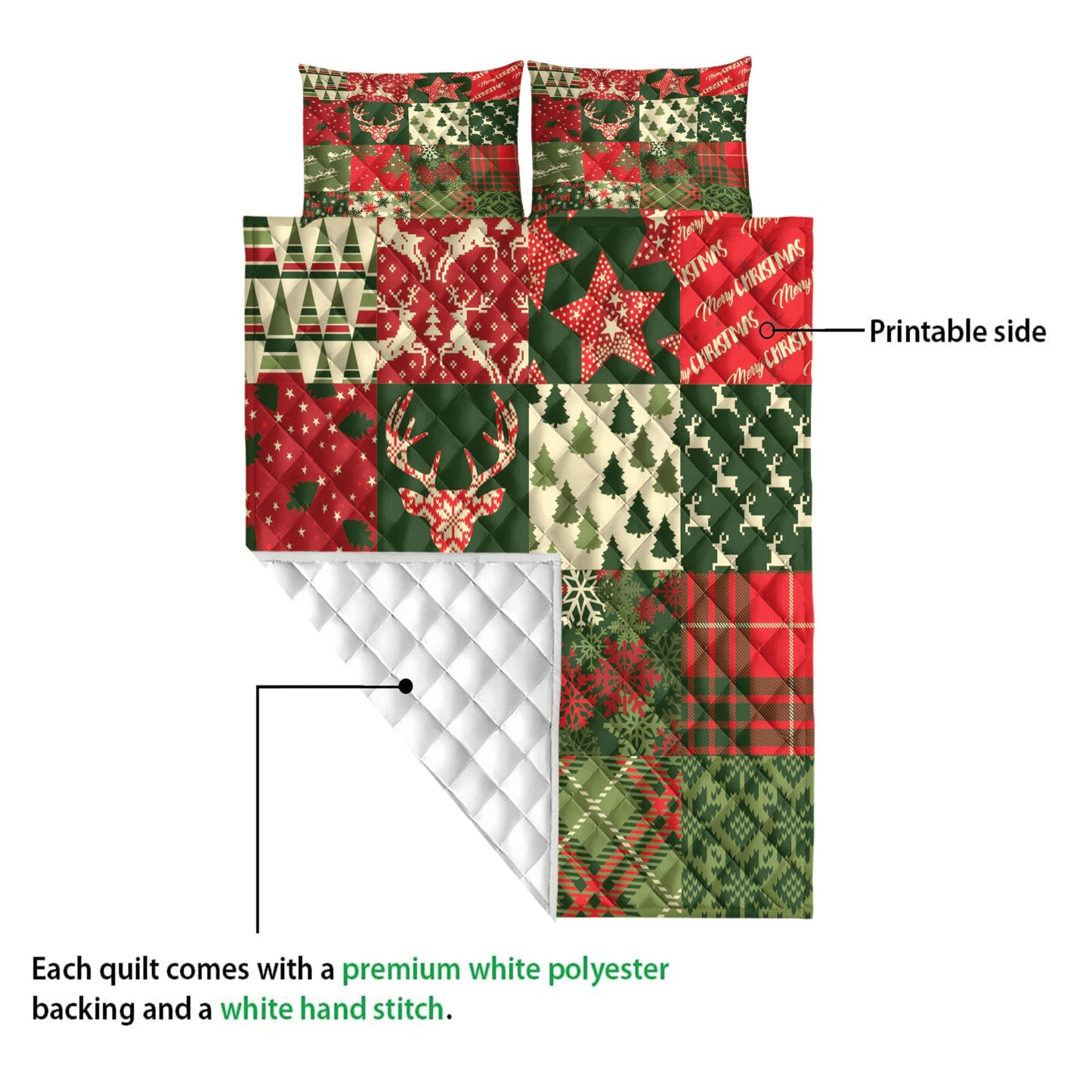 Deer Quilt Set, Christmas Tree Snowflake Santa Cla Us Patchwork Xmas Holiday Quilt Blanket With Pillowcases, Quilt Bedding Set, Christmas Gift