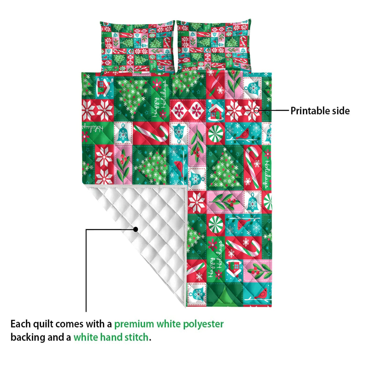 Christmas Quilt Set, Christmas Tree Candy Snowflake Patchwork Xmas Holidays Quilt Blanket With Pillowcases, Quilt Bedding Set, Christmas Gift