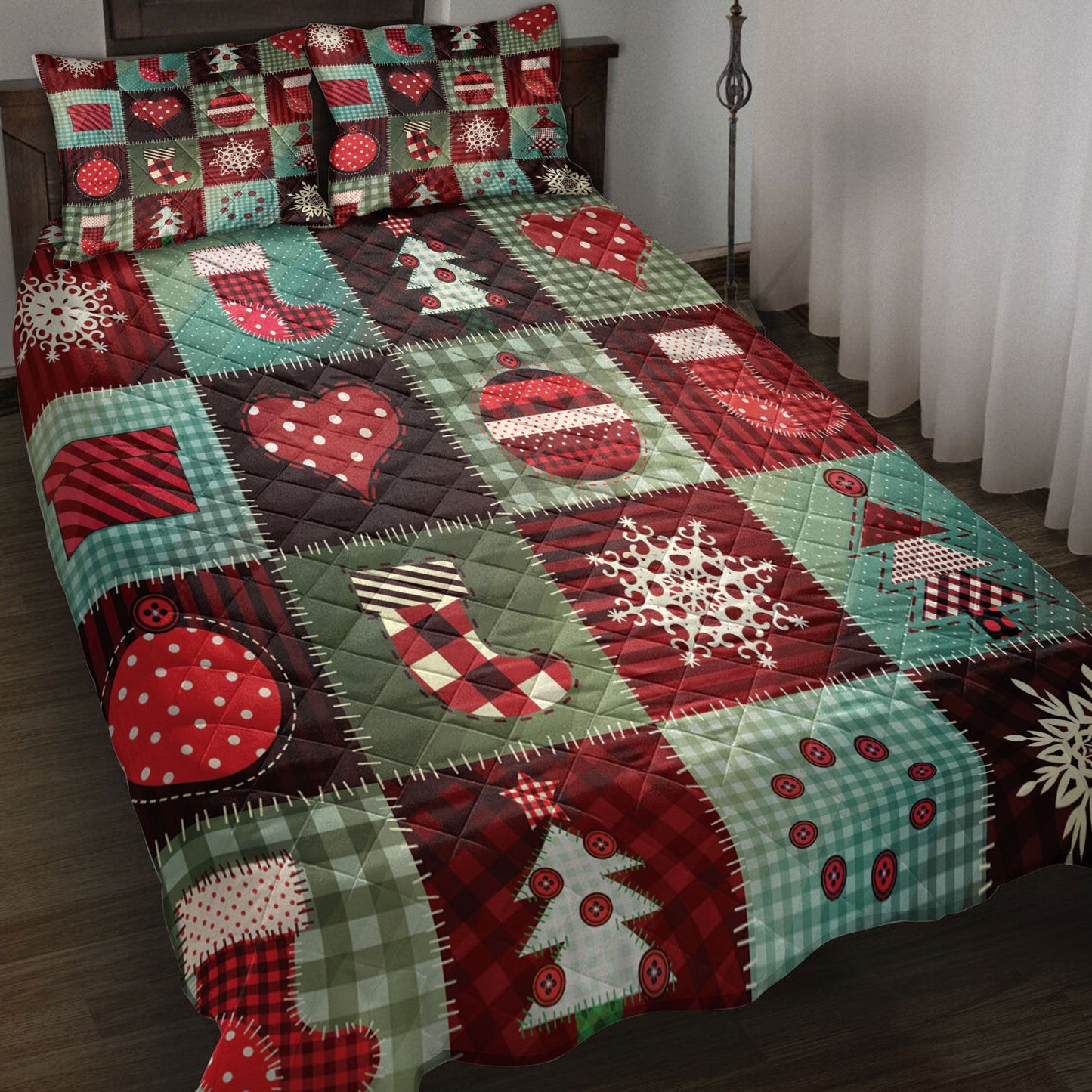 Christmas Quilt Set, Cozymas Patchwork Snowflake Xmas Tree Holidays Quilt Blanket With Pillowcases, Quilt Bedding Set, Christmas Gift