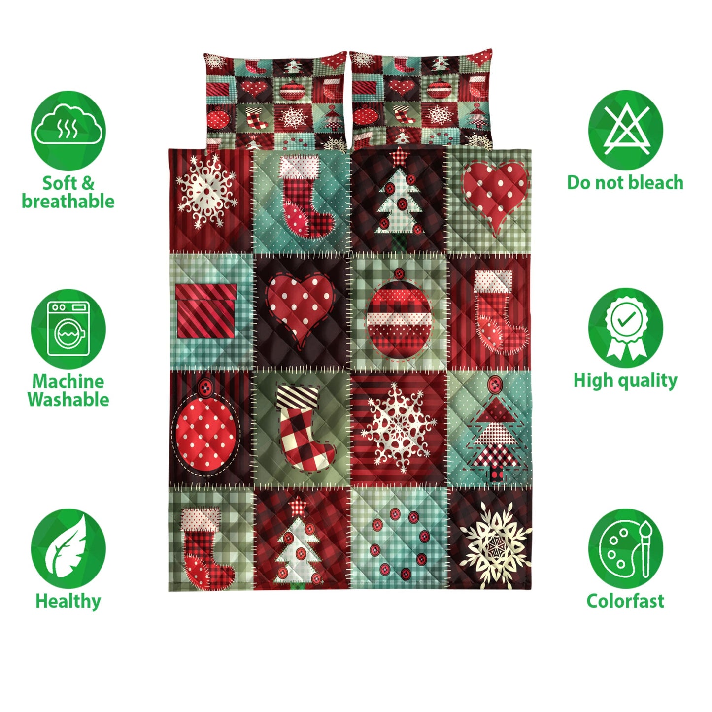 Christmas Quilt Set, Cozymas Patchwork Snowflake Xmas Tree Holidays Quilt Blanket With Pillowcases, Quilt Bedding Set, Christmas Gift