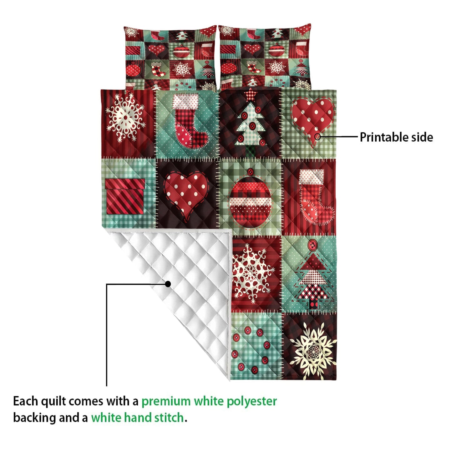 Christmas Quilt Set, Cozymas Patchwork Snowflake Xmas Tree Holidays Quilt Blanket With Pillowcases, Quilt Bedding Set, Christmas Gift
