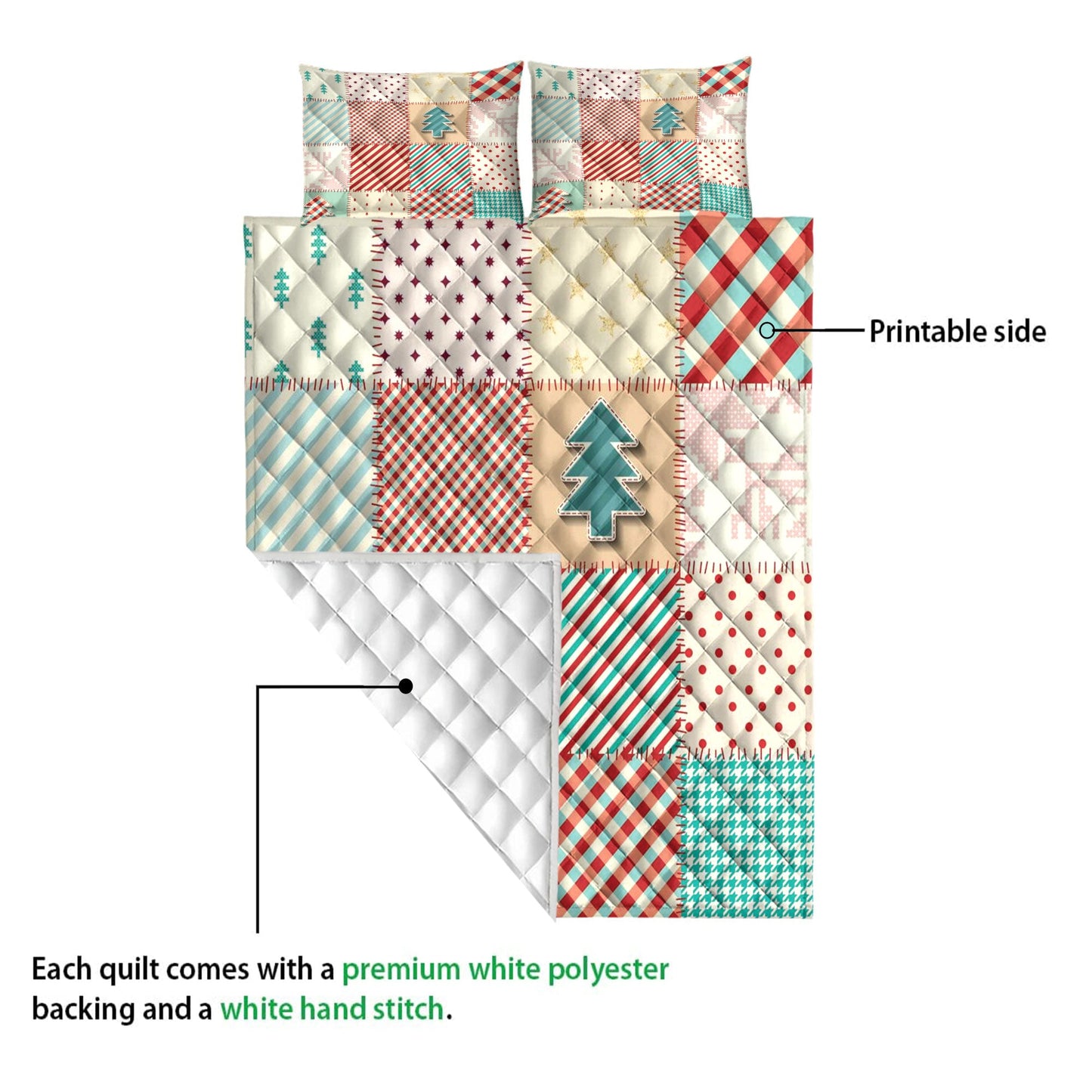 Christmas Quilt Set, Christmas Textile Quilting Xmas Holidays Quilt Blanket With Pillowcases, Quilt Bedding Set, Christmas Gift
