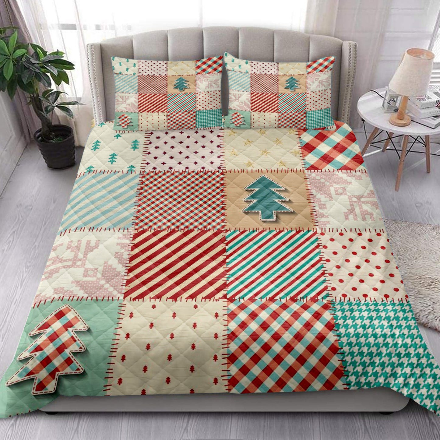Christmas Quilt Set, Christmas Textile Quilting Xmas Holidays Quilt Blanket With Pillowcases, Quilt Bedding Set, Christmas Gift