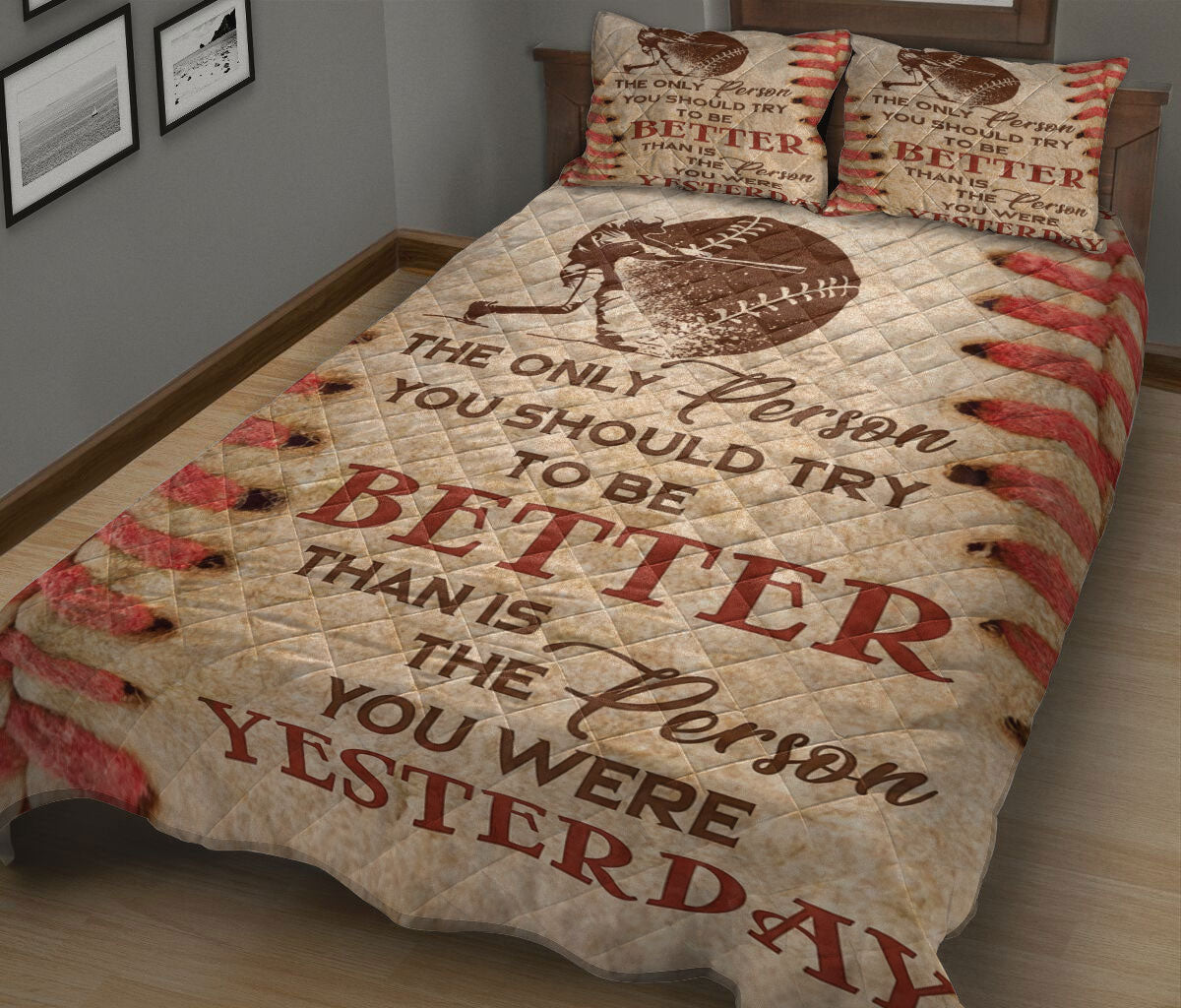 Baseball Quilt Set, Baseball Player Try To Be Better Quilt Blanket With Pillowcases, Quilt Bedding Set, Sports Gifts
