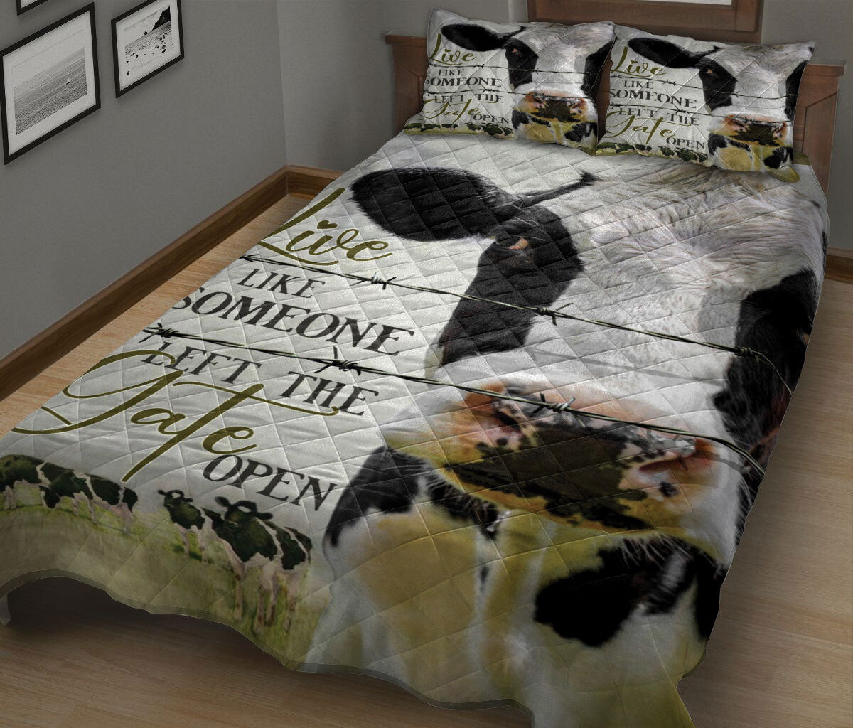 Cattle Quilt Set, Cow Live Like Someone Left The Gate Open Quilt Blanket With Pillowcases, Quilt Bedding Set