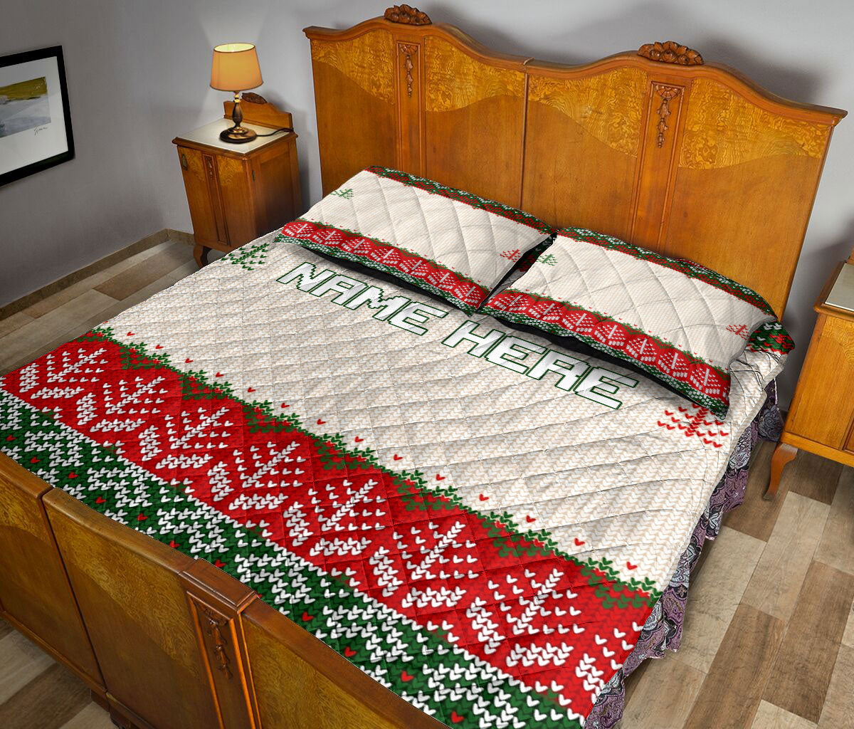 Personalized Christmas Quilt Set, Christmas Ugly Sweater Invite Quilt Blanket With Pillowcases, Custom Name Quilt Bedding Set, Christmas Gift